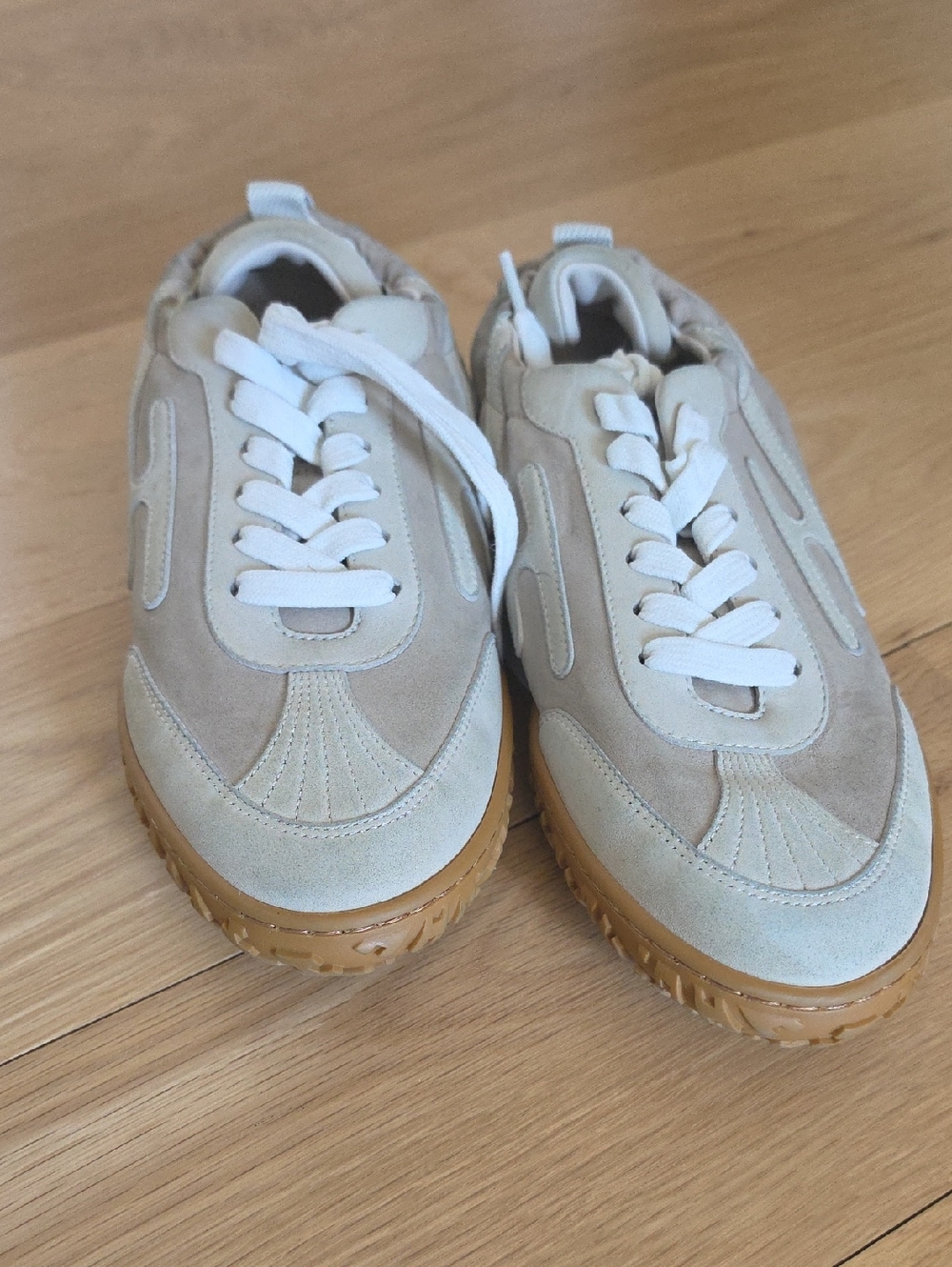 Neutral Suede Gum Sole Sneakers - Beige and Gum